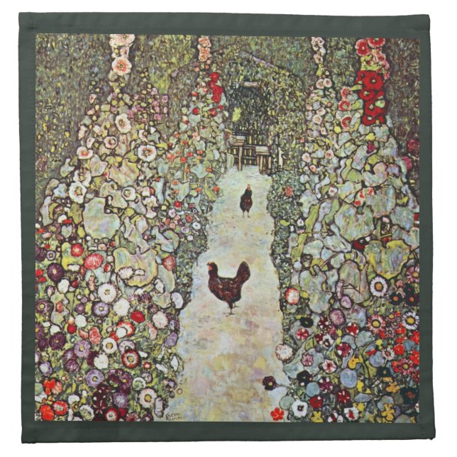 Garden Path w Chickens, Gustav Klimt, Art Nouveau Napkin (Front)
