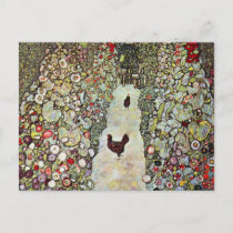 Garden Path w Chickens, Gustav Klimt, Art Nouveau Postcard