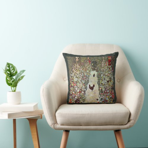 Garden Path w Chickens Gustav Klimt Art Nouveau Throw Pillow