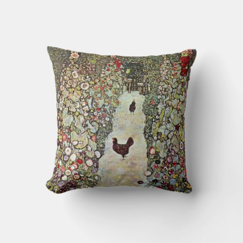 Garden Path w Chickens Gustav Klimt Art Nouveau Throw Pillow