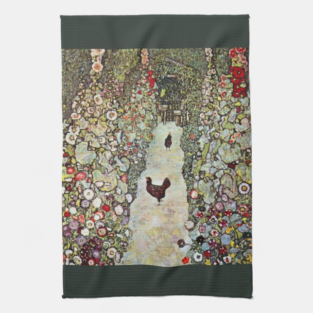 Garden Path w Chickens, Gustav Klimt, Art Nouveau Towel (Vertical)