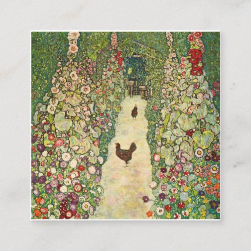 Garden Path with Chickens by Gustav Klimt Square Business Card