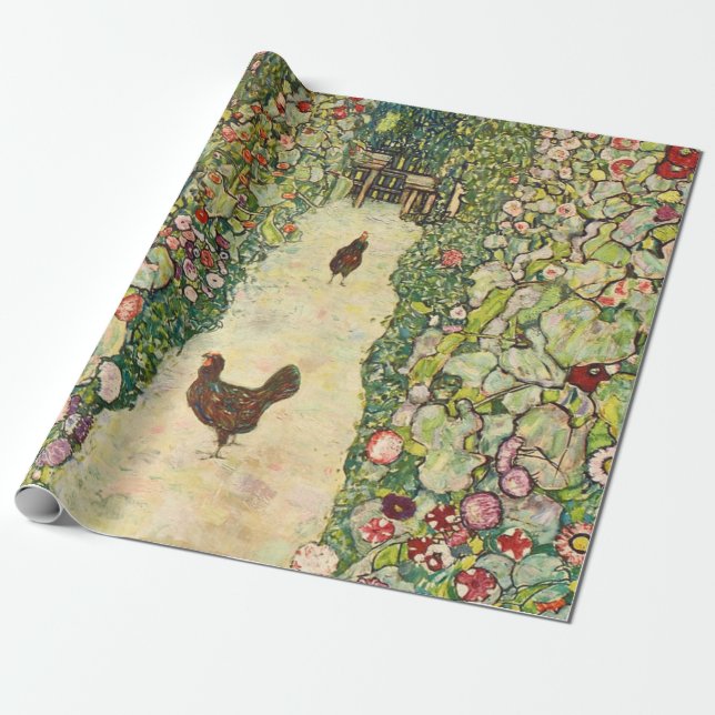 Garden Path with Chickens by Gustav Klimt Wrapping Paper (Unrolled)