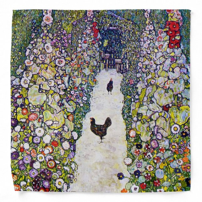 Garden Path with Chickens, Gustav Klimt Bandana (Front)