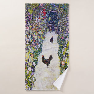 Garden Path with Chickens, Gustav Klimt Bath Towel