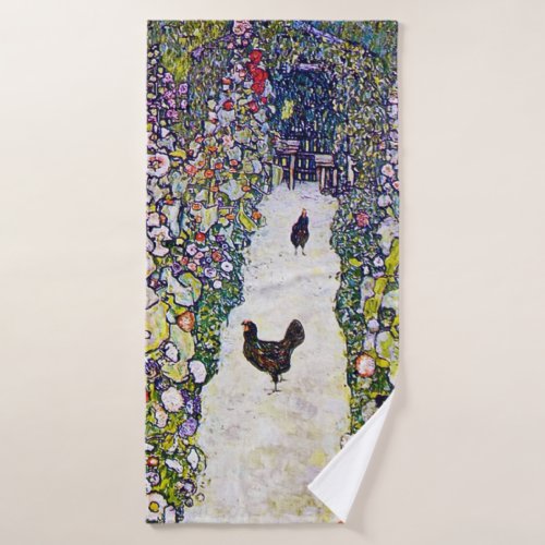 Garden Path with Chickens Gustav Klimt Bath Towel