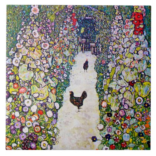 Garden Path with Chickens Gustav Klimt Ceramic Tile