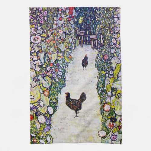 Garden Path with Chickens Gustav Klimt Kitchen Towel