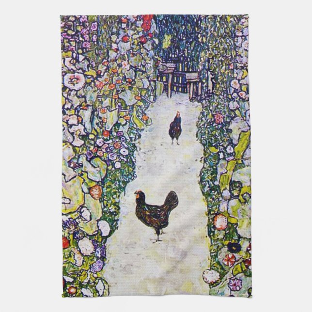 Garden Path with Chickens, Gustav Klimt Kitchen Towel (Vertical)