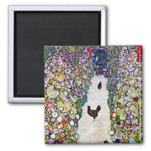 Garden Path with Chickens Gustav Klimt Magnet