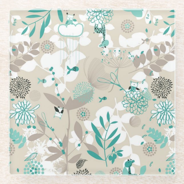 Garden Pattern Glass Coaster (Front)