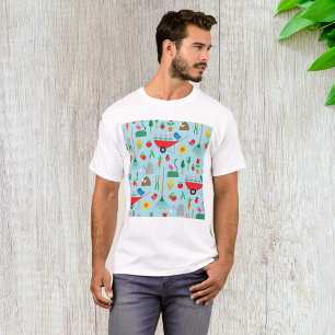 Garden Pattern Spring Flowers and Gardening Tools T-Shirt