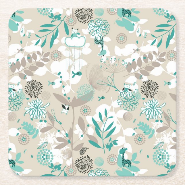 Garden Pattern Square Paper Coaster (Front)