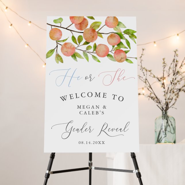 Garden Peach Gender Reveal Party Welcome Sign (In Situ (Stand))