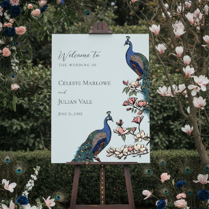 Garden Peacock & Magnolia Wedding Welcome Sign