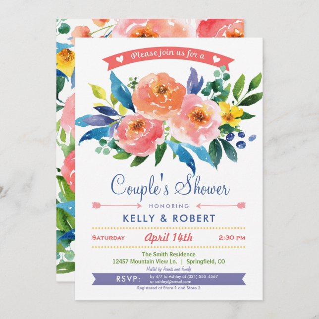 Garden Peonies Couple's Shower Invitation (Front/Back)