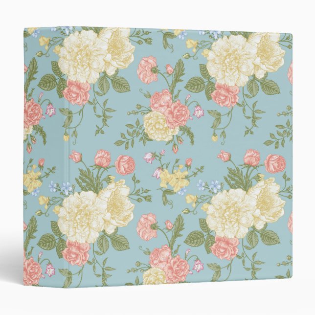 Garden Peony Floral Pattern 3 Ring Binder (Front/Spine)