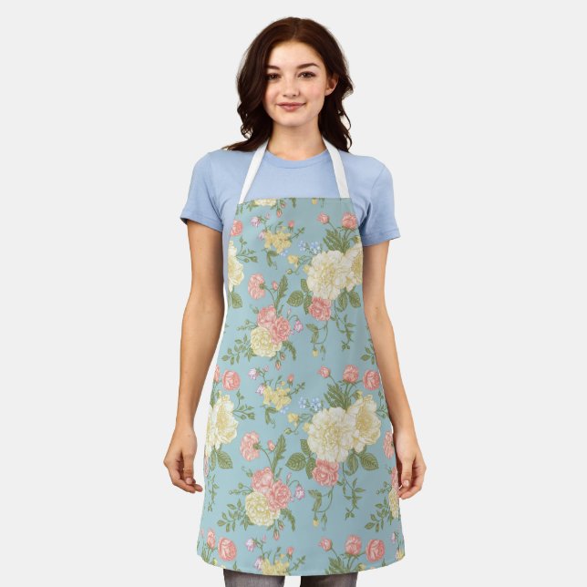 Garden Peony Floral Pattern Apron (Worn)