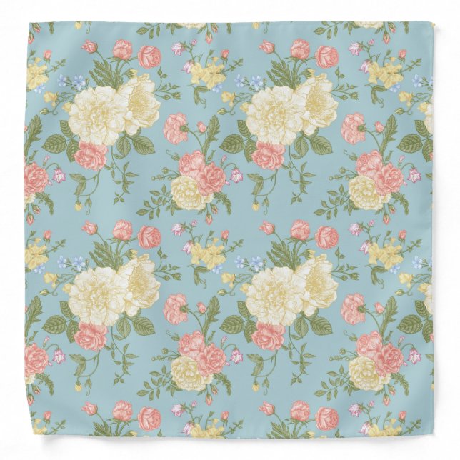 Garden Peony Floral Pattern Bandana (Front)