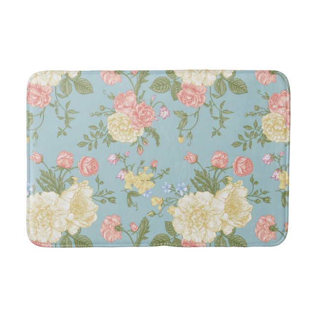 Garden Peony Floral Pattern Bath Mat (Front)