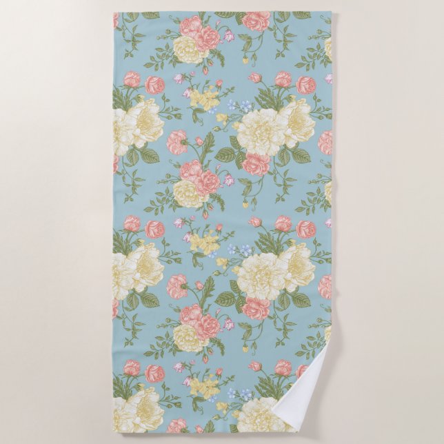 Garden Peony Floral Pattern Beach Towel (Front)