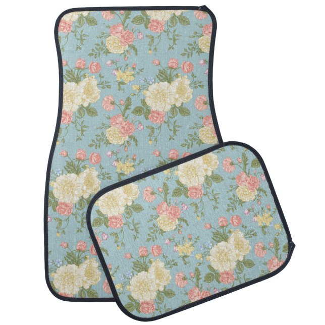 Garden Peony Floral Pattern Car Floor Mat (Set)
