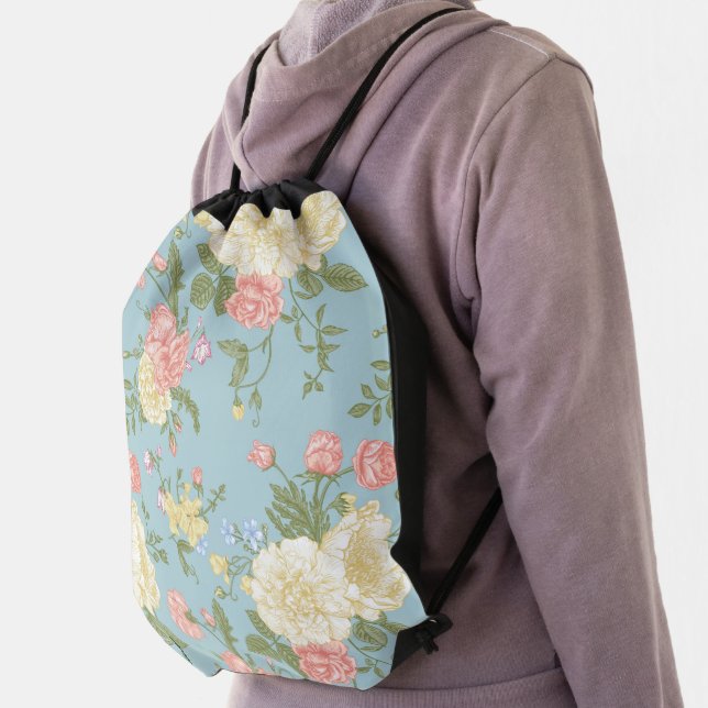 Garden Peony Floral Pattern Drawstring Bag (Insitu)