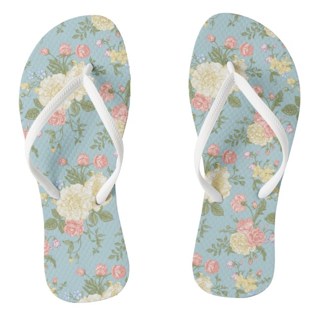 Garden Peony Floral Pattern Flip Flops (Footbed)