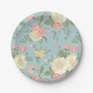 Garden Peony Floral Pattern Paper Plates