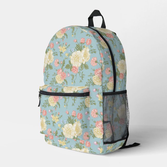Garden Peony Floral Pattern Printed Backpack (Back Corner Right)