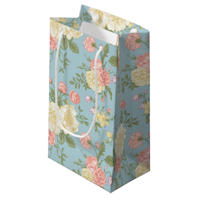 Garden Peony Floral Pattern Small Gift Bag (Front Angled)
