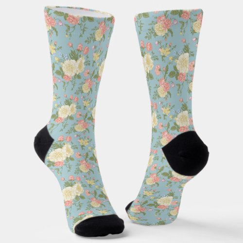 Garden Peony Floral Pattern Socks