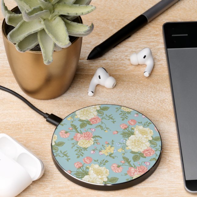 Garden Peony Floral Pattern Wireless Charger (Desk 2)