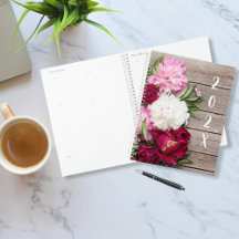 Garden Peony Flowers On Rustic Wood
