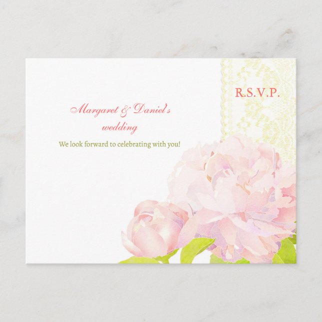 Garden Peony Summer Wedding RSVP Invitation Postcard (Front)