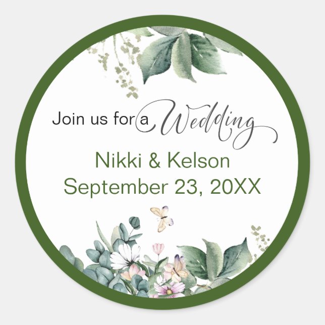Garden Personalized Wedding Classic Round Sticker (Front)