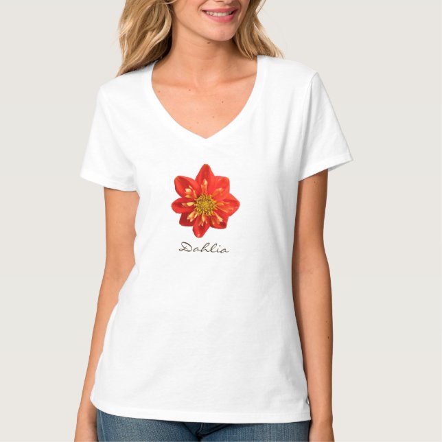 Garden Photo Orange Dahlia Flower Text T-Shirt (Front)