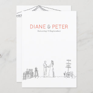 Garden Picnic Minimalist Black and White Wedding  Invitation