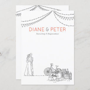 Garden Picnic Minimalist Black and White Wedding Invitation