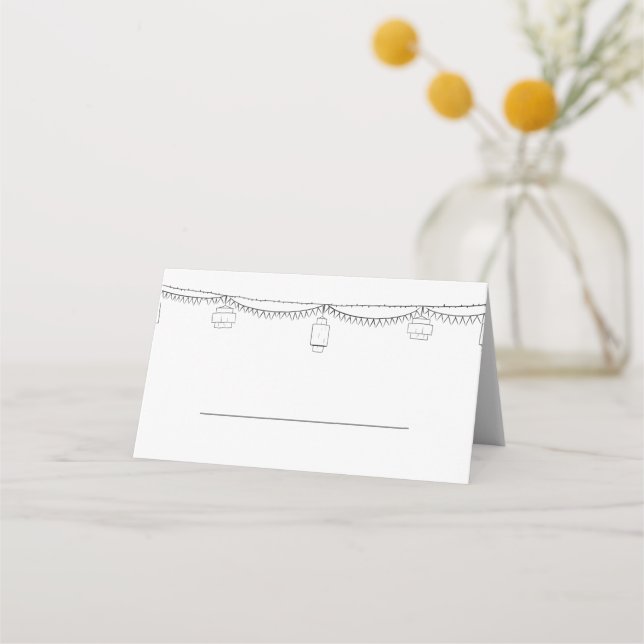 Garden Picnic Minimalist Black and White Wedding Place Card (Front)