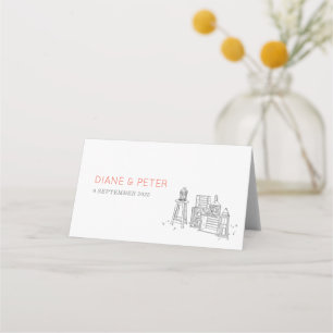 Garden Picnic Minimalist Black and White Wedding Place Card