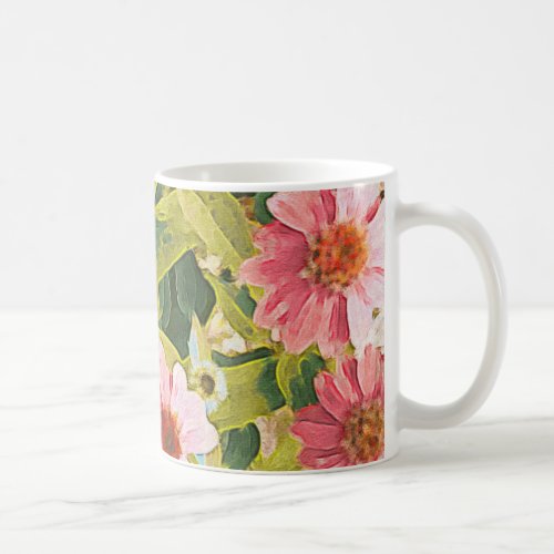 Garden Pink Coneflowers Green Leaves Original Art Coffee Mug