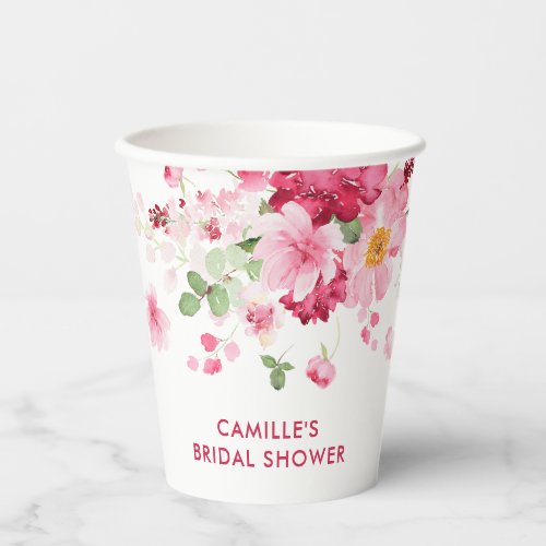 Garden Pink Floral Bridal Shower Paper Cups