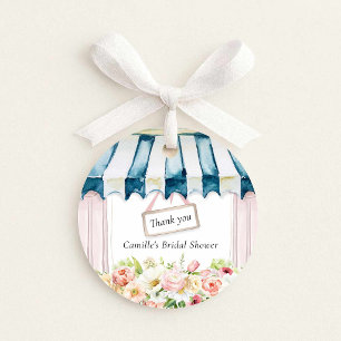 Garden Pink Floral Bridal Shower Round Favor Tags