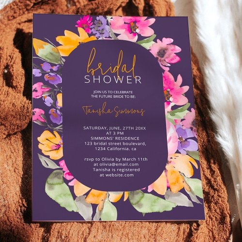 Garden pink floral watercolor script bridal shower invitation