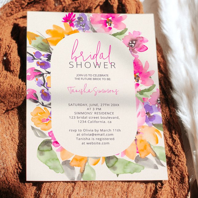 Garden pink floral watercolor script bridal shower invitation (Creator Uploaded)