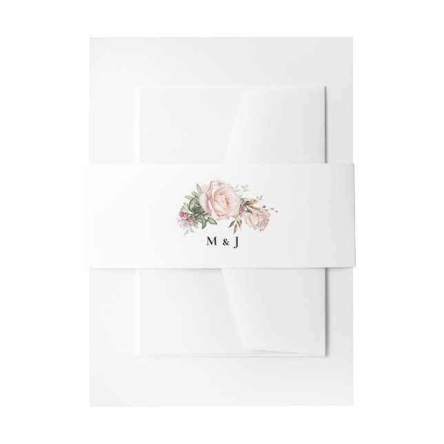 Garden Pink Floral Wedding Invitation Belly Band (Front Example)
