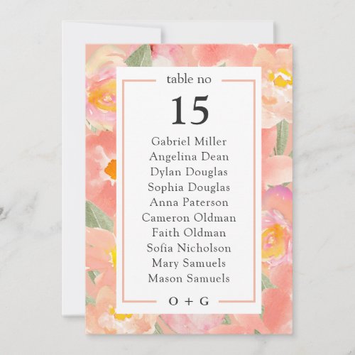 Garden pink flower seating chart Summer table plan Invitation