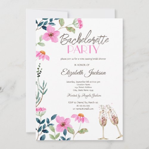 Garden Pink Flowers  Bachelorette  Invitation