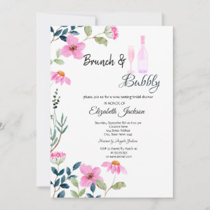 Garden Pink Flowers Brunch & Bubbly Invitation